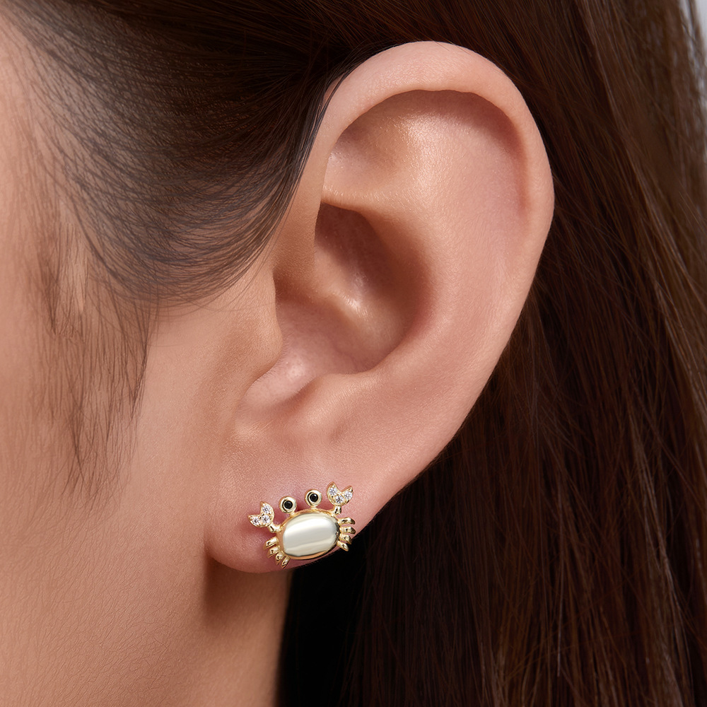 925 Sterling Silver Crab Earrings for Women - New Trendy, Simple, European & American Style, Adorable and Petite with Diamonds