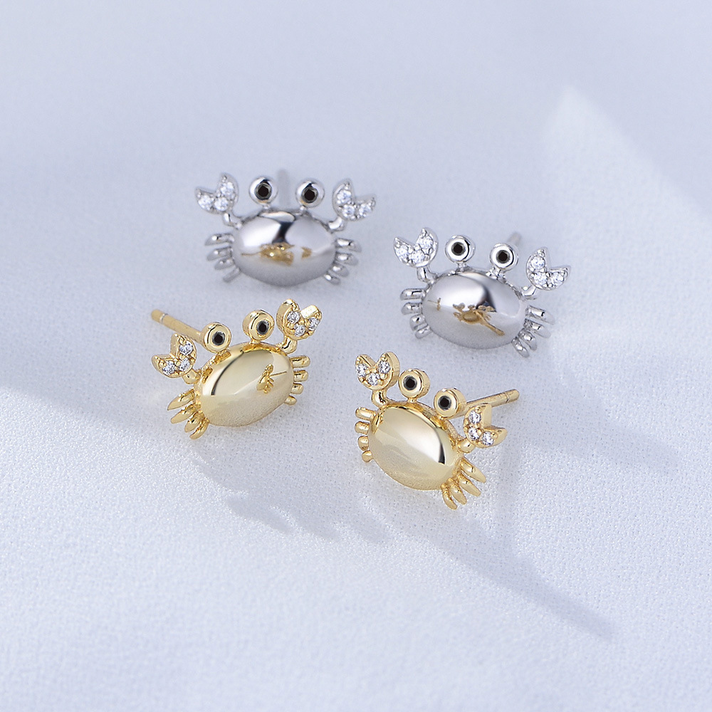 925 Sterling Silver Crab Earrings for Women - New Trendy, Simple, European & American Style, Adorable and Petite with Diamonds