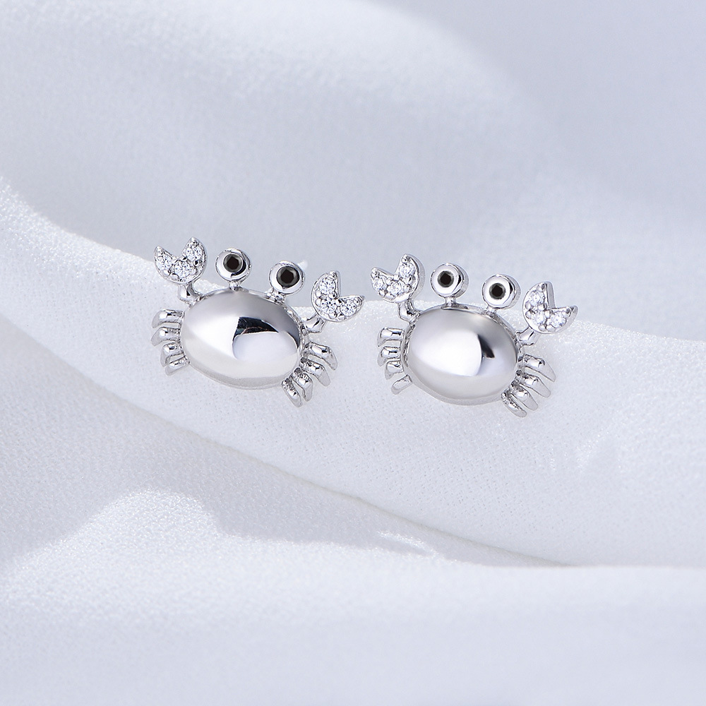 925 Sterling Silver Crab Earrings for Women - New Trendy, Simple, European & American Style, Adorable and Petite with Diamonds