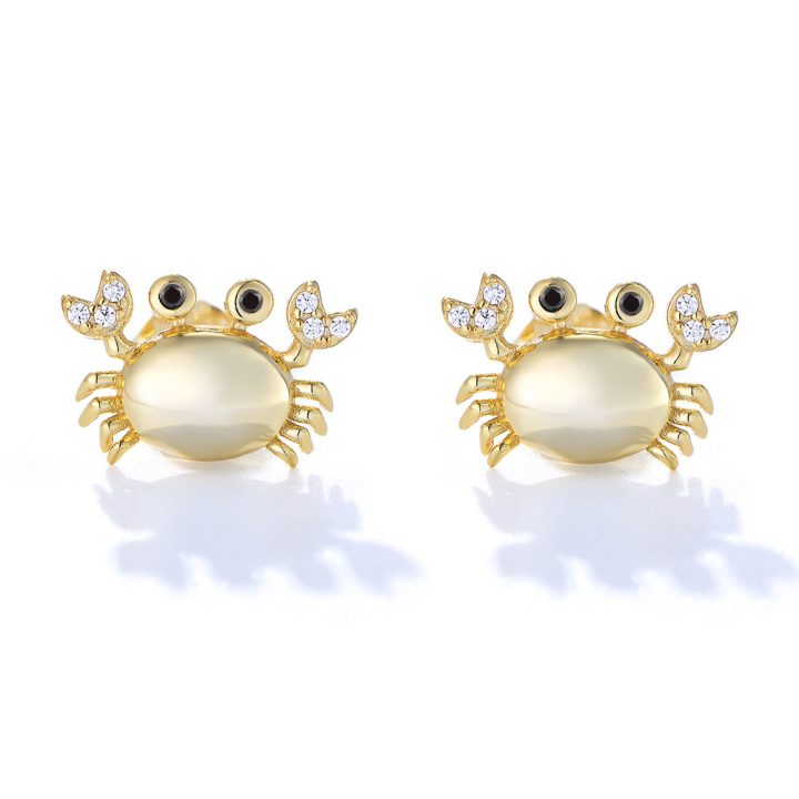 925 Sterling Silver Crab Earrings for Women - New Trendy, Simple, European & American Style, Adorable and Petite with Diamonds