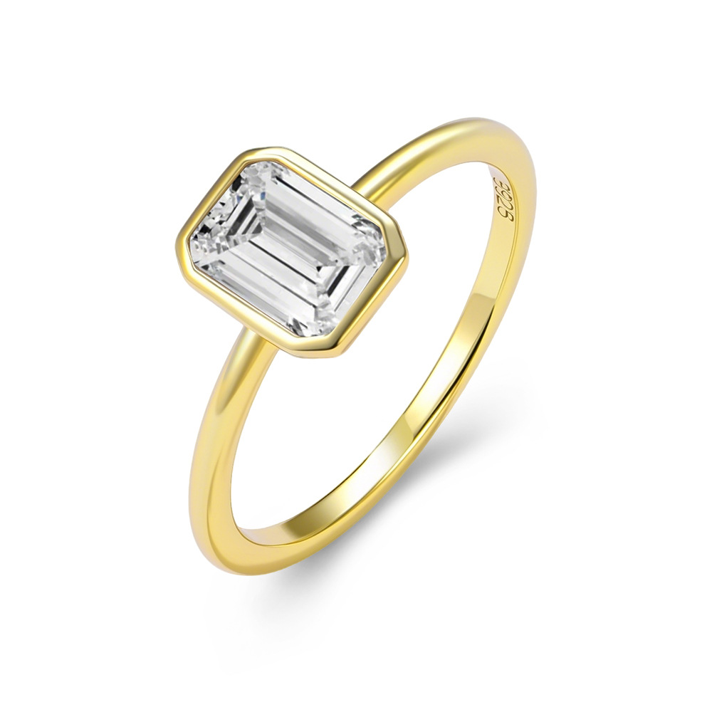S925 Sterling Silver Fashionable Simple Square Zircon Ring for Women, European and American Niche Design, Light Luxury and Versatile Ring