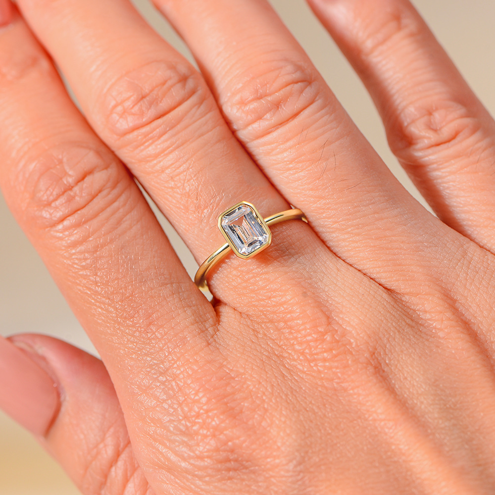 S925 Sterling Silver Fashionable Simple Square Zircon Ring for Women, European and American Niche Design, Light Luxury and Versatile Ring