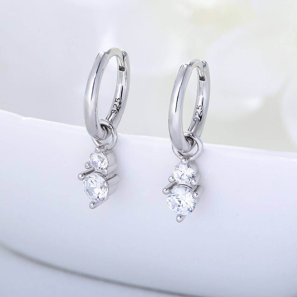 New S925 sterling silver earrings, small and unique zircon drop earrings, European and American style, elegant women's silver earrings.