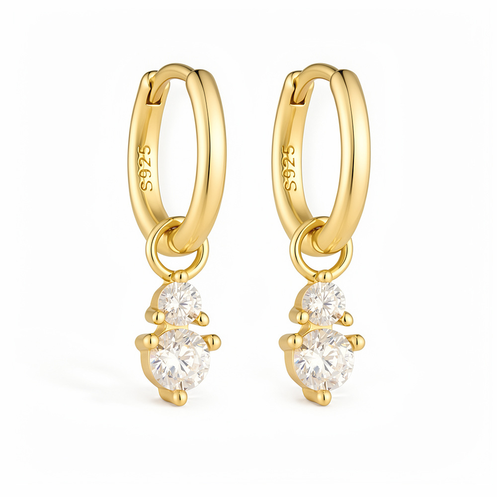 New S925 sterling silver earrings, small and unique zircon drop earrings, European and American style, elegant women's silver earrings.