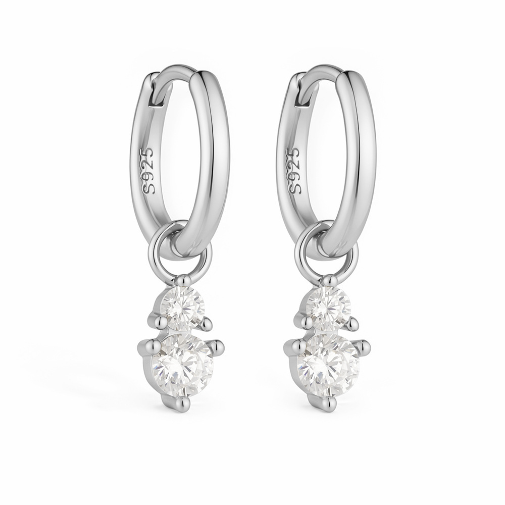 New S925 sterling silver earrings, small and unique zircon drop earrings, European and American style, elegant women's silver earrings.