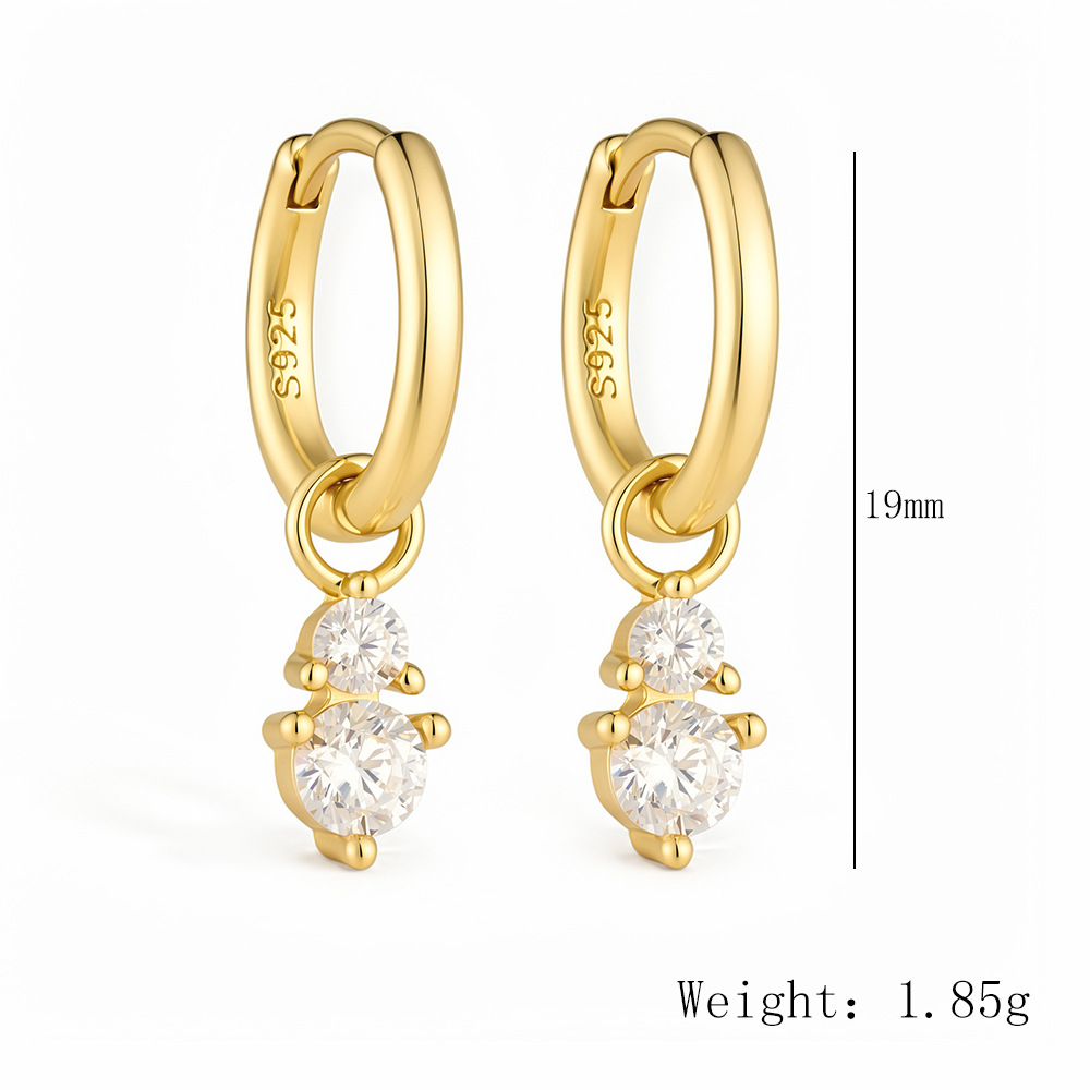 New S925 sterling silver earrings, small and unique zircon drop earrings, European and American style, elegant women's silver earrings.