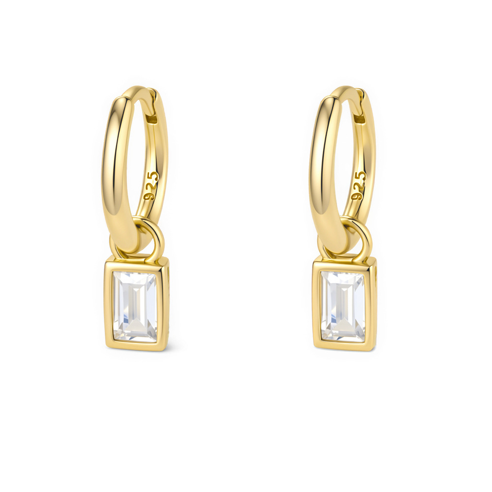 925 Sterling Silver Geometric Square Zirconia Earrings, Small and Unique, European and American Style, Elegant Women's Earrings
