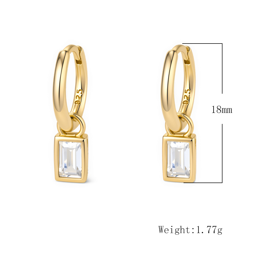 925 Sterling Silver Geometric Square Zirconia Earrings, Small and Unique, European and American Style, Elegant Women's Earrings