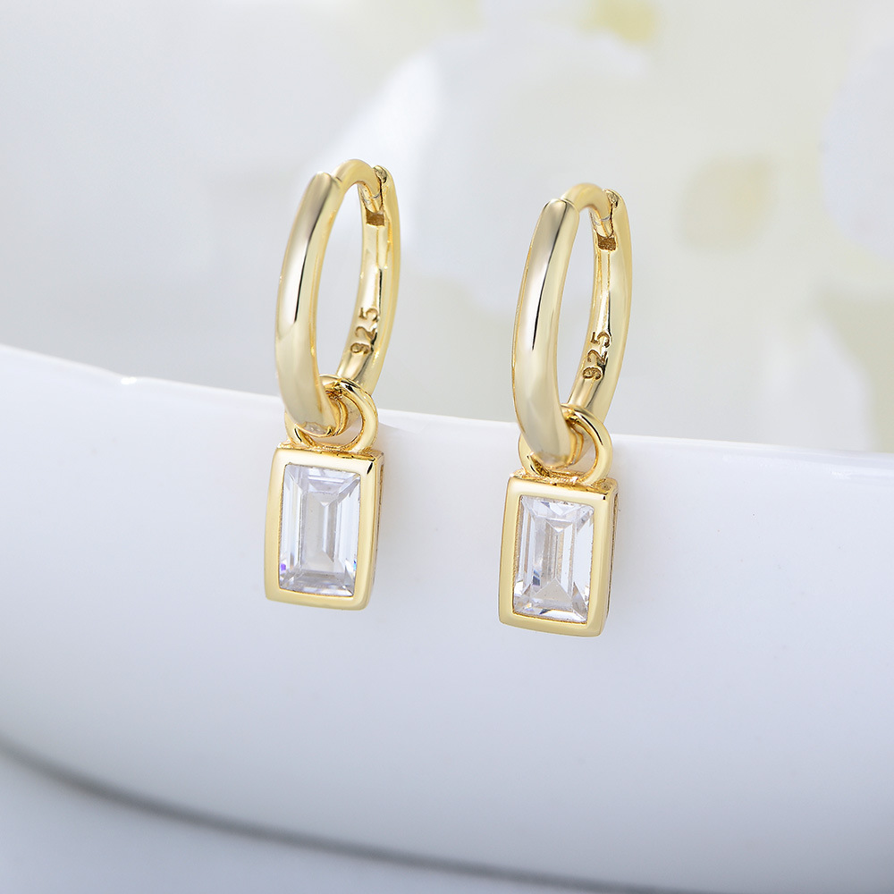 925 Sterling Silver Geometric Square Zirconia Earrings, Small and Unique, European and American Style, Elegant Women's Earrings