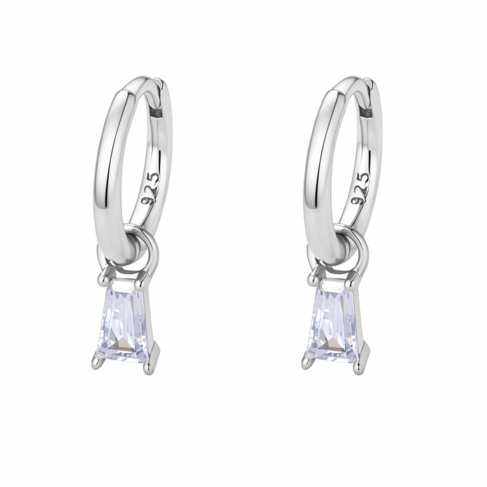 Simple geometric square zircon earrings, S925 sterling silver, European and American style, small and exquisite diamond-encrusted earrings.