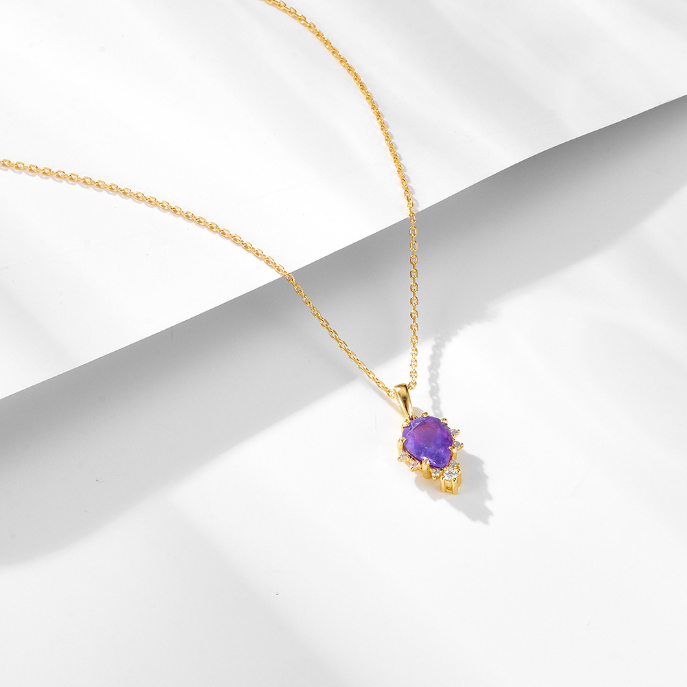 S925 Sterling Silver Natural Amethyst Pendant Necklace for Women, Japanese Style, Light Luxury, Niche Design, High-End Clavicle Chain Necklace