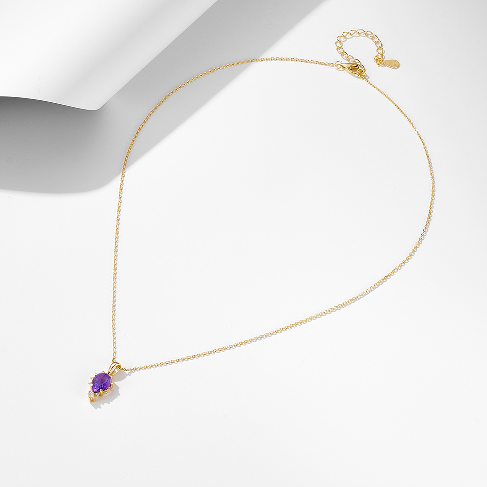 S925 Sterling Silver Natural Amethyst Pendant Necklace for Women, Japanese Style, Light Luxury, Niche Design, High-End Clavicle Chain Necklace