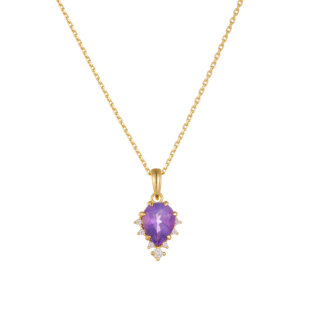 S925 Sterling Silver Natural Amethyst Pendant Necklace for Women, Japanese Style, Light Luxury, Niche Design, High-End Clavicle Chain Necklace