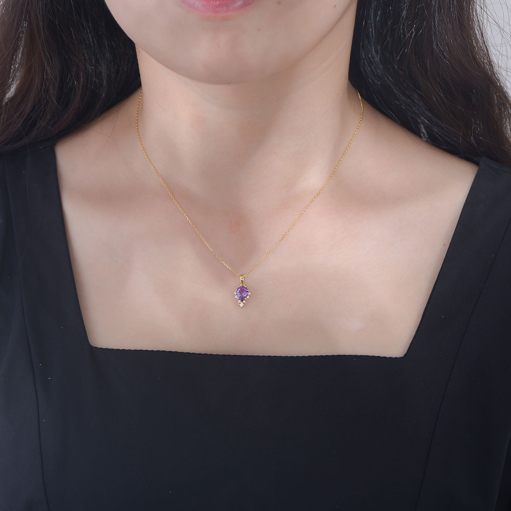 S925 Sterling Silver Natural Amethyst Pendant Necklace for Women, Japanese Style, Light Luxury, Niche Design, High-End Clavicle Chain Necklace
