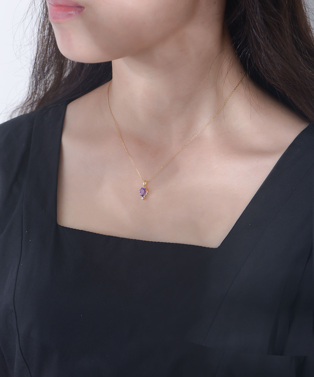 S925 Sterling Silver Natural Amethyst Pendant Necklace for Women, Japanese Style, Light Luxury, Niche Design, High-End Clavicle Chain Necklace