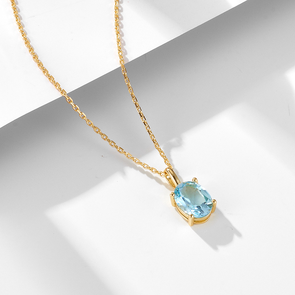 Sky Blue Topaz Sterling Silver Necklace for Women, Simple and Versatile, Unique Design, Light Luxury Natural Stone Clavicle Chain