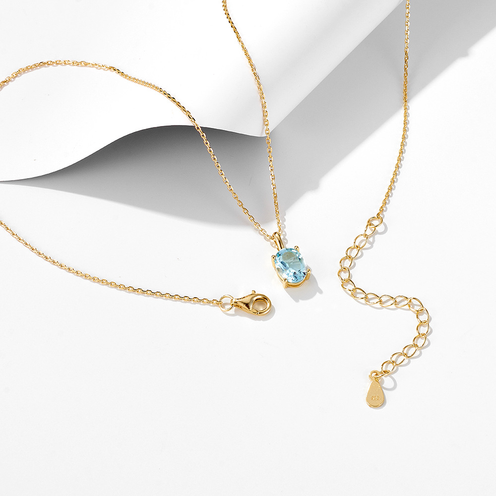 Sky Blue Topaz Sterling Silver Necklace for Women, Simple and Versatile, Unique Design, Light Luxury Natural Stone Clavicle Chain
