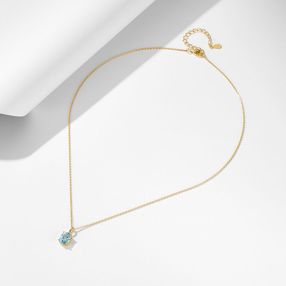 Sky Blue Topaz Sterling Silver Necklace for Women, Simple and Versatile, Unique Design, Light Luxury Natural Stone Clavicle Chain