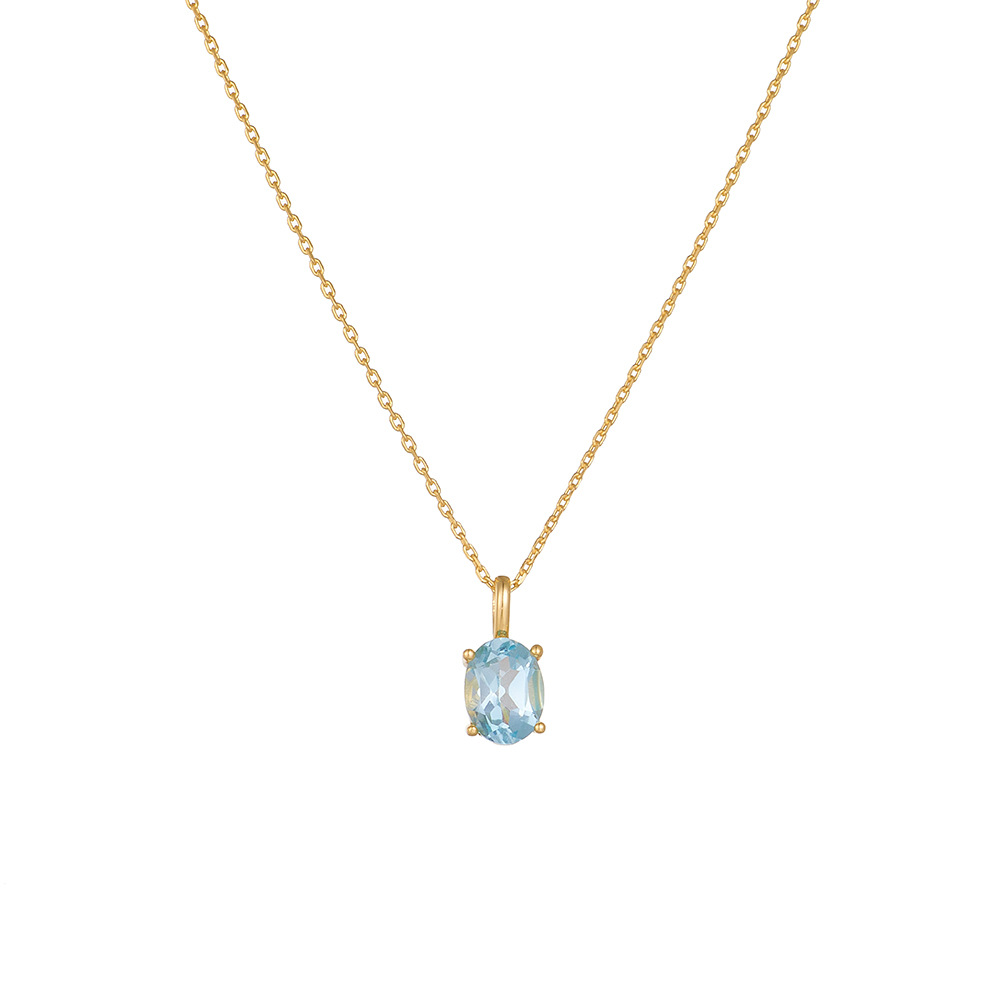 Sky Blue Topaz Sterling Silver Necklace for Women, Simple and Versatile, Unique Design, Light Luxury Natural Stone Clavicle Chain