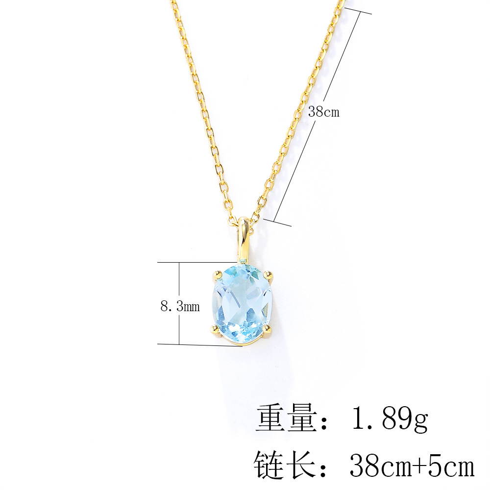 Sky Blue Topaz Sterling Silver Necklace for Women, Simple and Versatile, Unique Design, Light Luxury Natural Stone Clavicle Chain