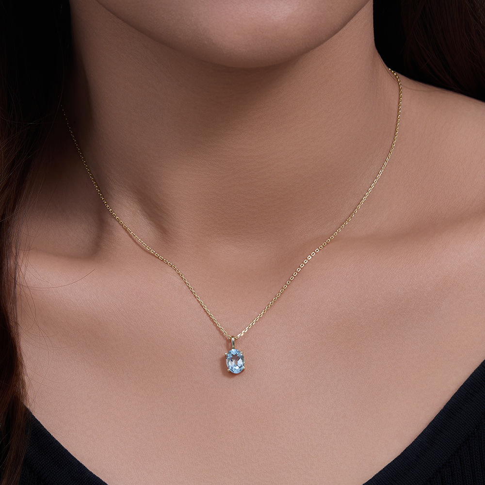 Sky Blue Topaz Sterling Silver Necklace for Women, Simple and Versatile, Unique Design, Light Luxury Natural Stone Clavicle Chain