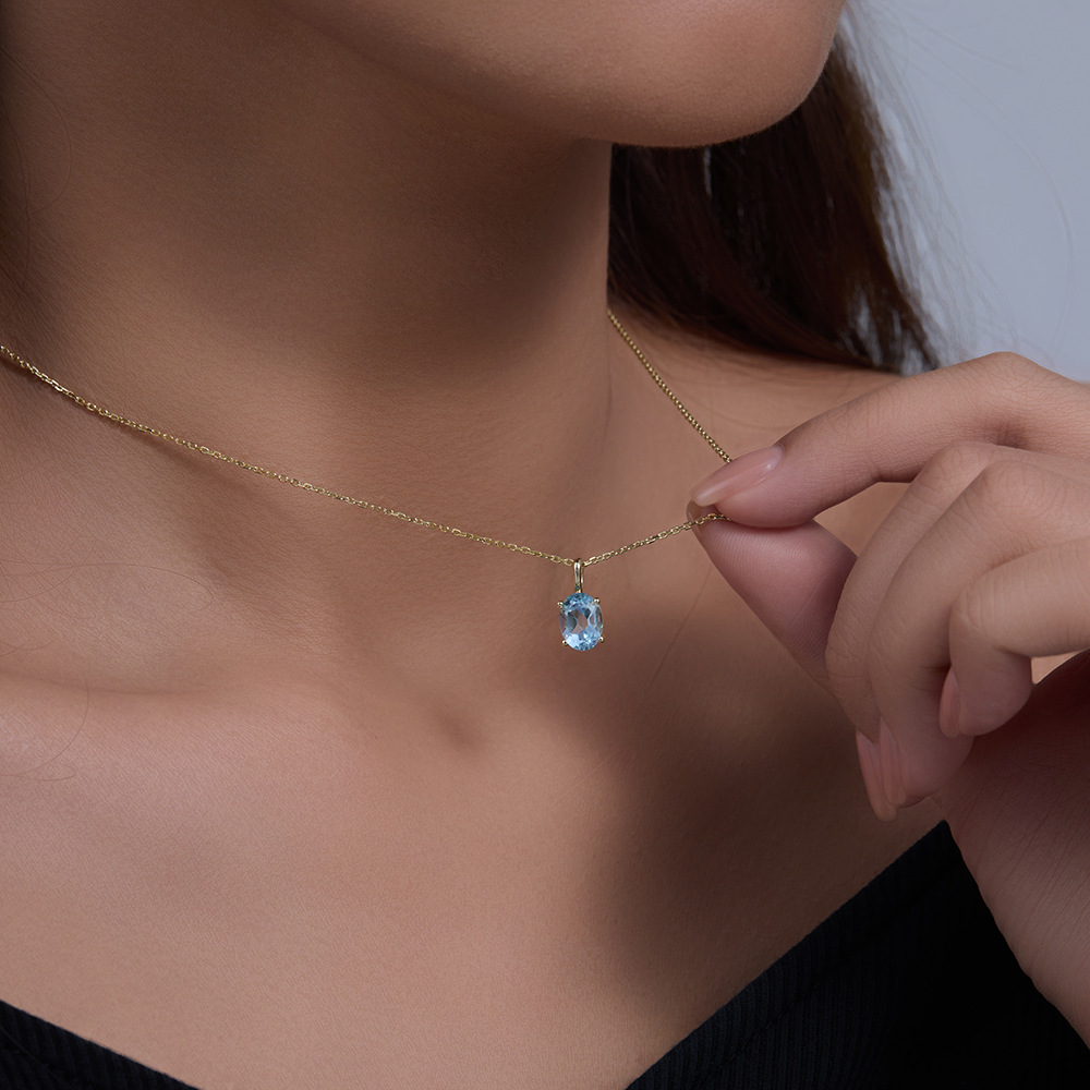 Sky Blue Topaz Sterling Silver Necklace for Women, Simple and Versatile, Unique Design, Light Luxury Natural Stone Clavicle Chain