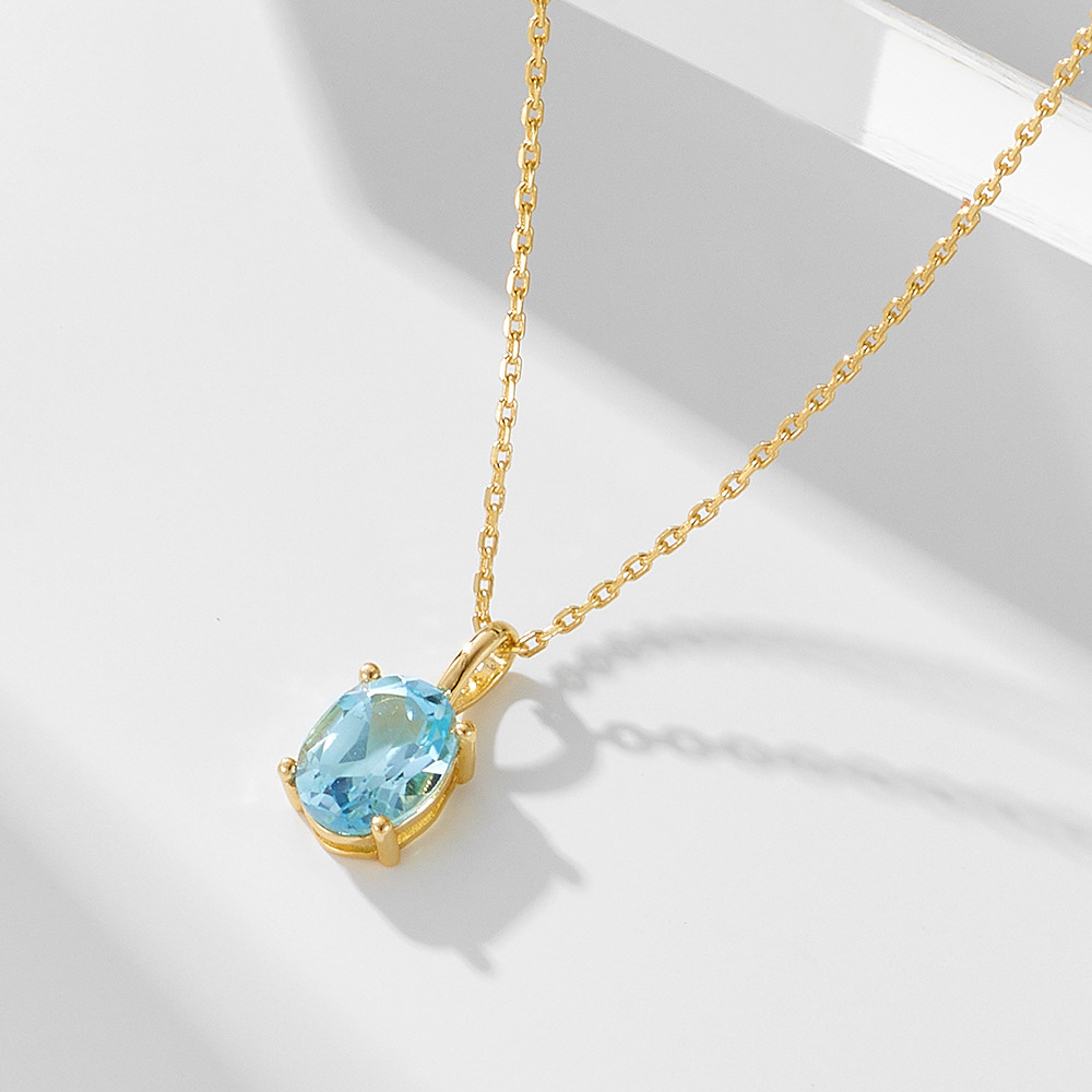 Sky Blue Topaz Sterling Silver Necklace for Women, Simple and Versatile, Unique Design, Light Luxury Natural Stone Clavicle Chain