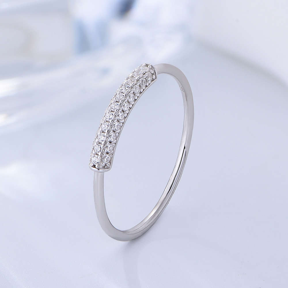 Korean style sterling silver micro-set zircon ring for women, simple, fashionable, versatile, index finger ring, pinky ring, jewelry wholesale.
