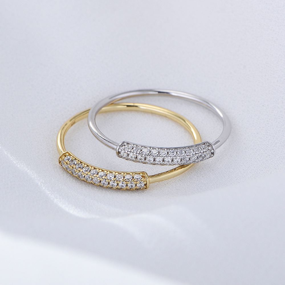 Korean style sterling silver micro-set zircon ring for women, simple, fashionable, versatile, index finger ring, pinky ring, jewelry wholesale.