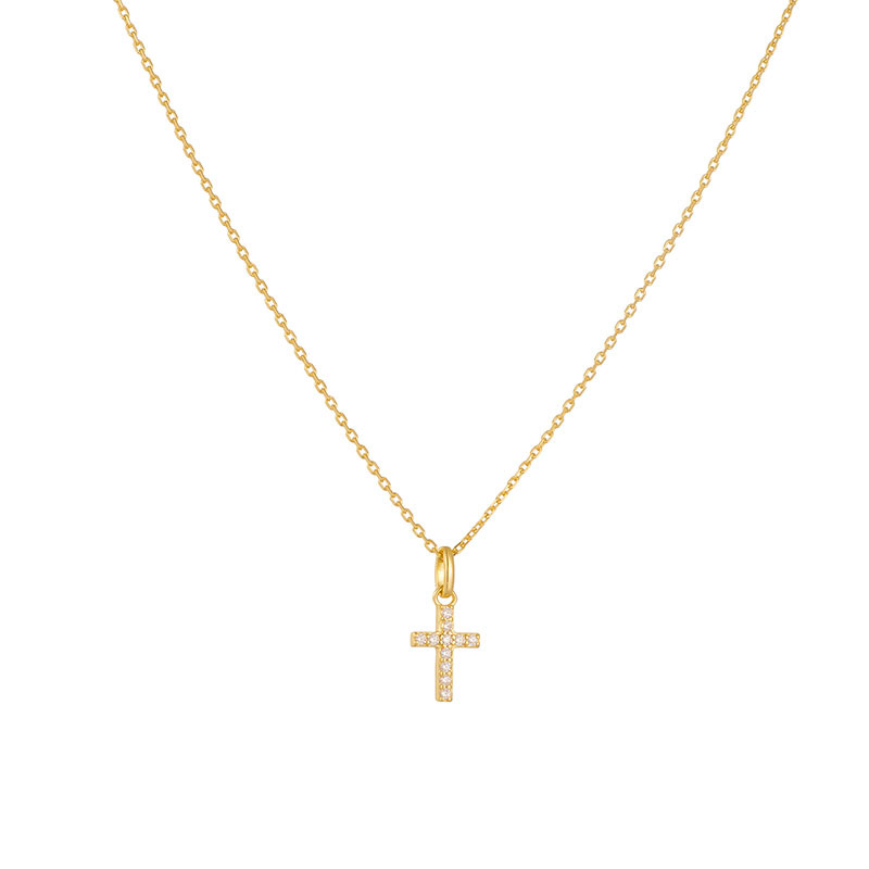 Simple and elegant European and American style diamond-encrusted cross sterling silver necklace for women, niche design, high-end clavicle chain/necklace