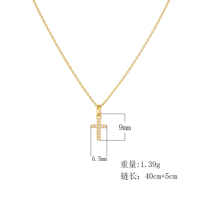 Simple and elegant European and American style diamond-encrusted cross sterling silver necklace for women, niche design, high-end clavicle chain/necklace