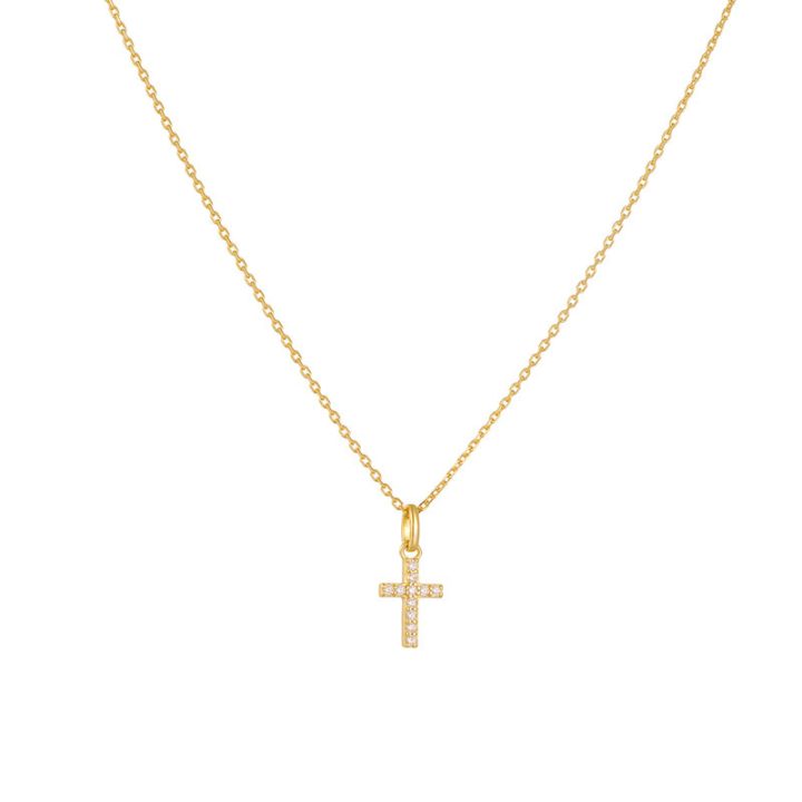 Simple and elegant European and American style diamond-encrusted cross sterling silver necklace for women, niche design, high-end clavicle chain/necklace