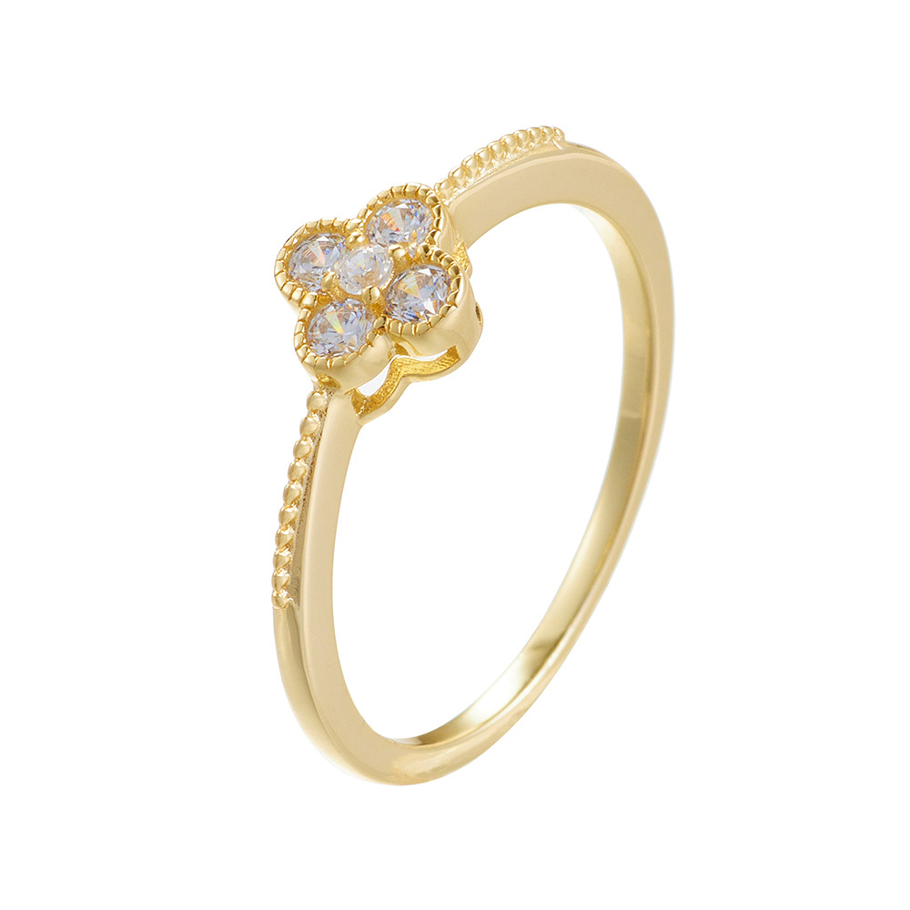 S925 sterling silver diamond-encrusted four-leaf clover ring for women, featuring a sophisticated and elegant design, classic and versatile, with a fresh and delicate feel.