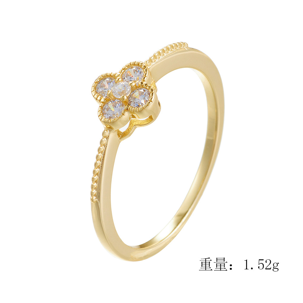 S925 sterling silver diamond-encrusted four-leaf clover ring for women, featuring a sophisticated and elegant design, classic and versatile, with a fresh and delicate feel.