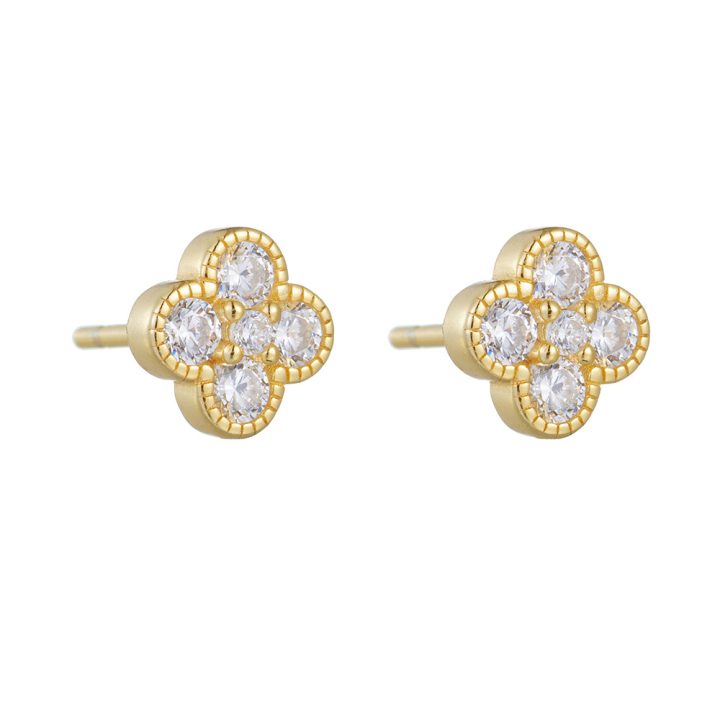 925 Sterling Silver Four-Leaf Clover Zirconia Earrings for Women, European and American Style, Light Luxury, Simple, Versatile, Fresh and Mini Earrings