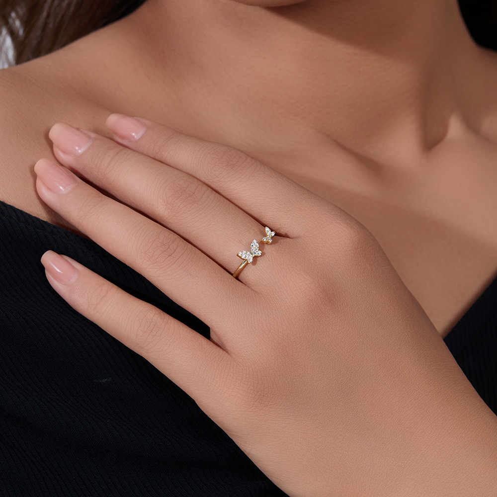 A sophisticated and stylish niche design, this sterling silver butterfly open ring is a popular Japanese and Korean style accessory.