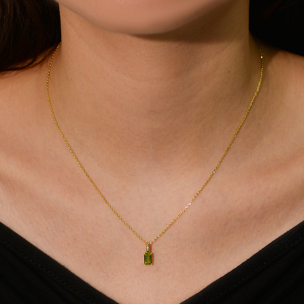 S925 Sterling Silver Natural Amethyst Peridot Pendant Necklace for Women, European and American Style, Niche Luxury Gemstone Clavicle Chain