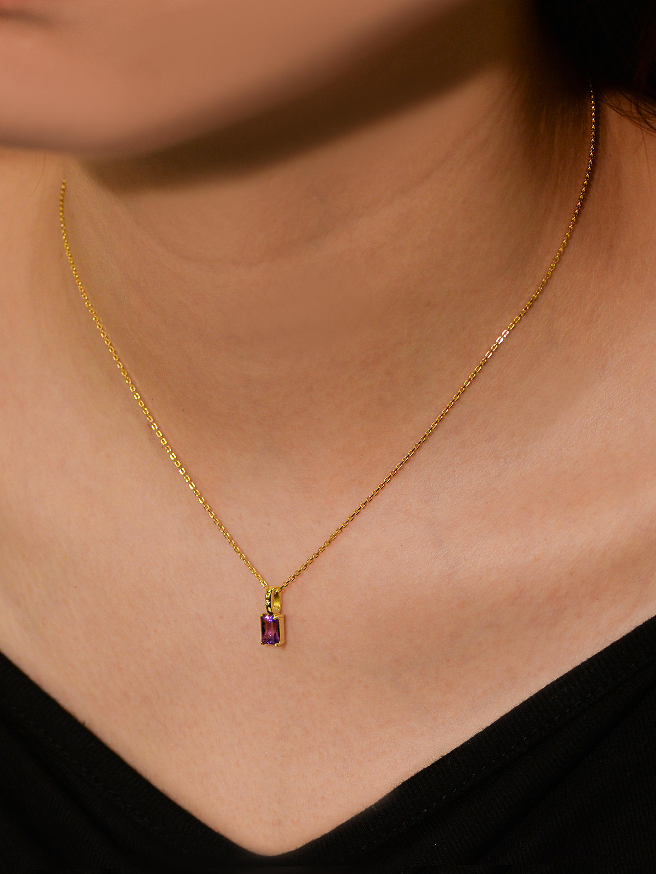 S925 Sterling Silver Natural Amethyst Peridot Pendant Necklace for Women, European and American Style, Niche Luxury Gemstone Clavicle Chain