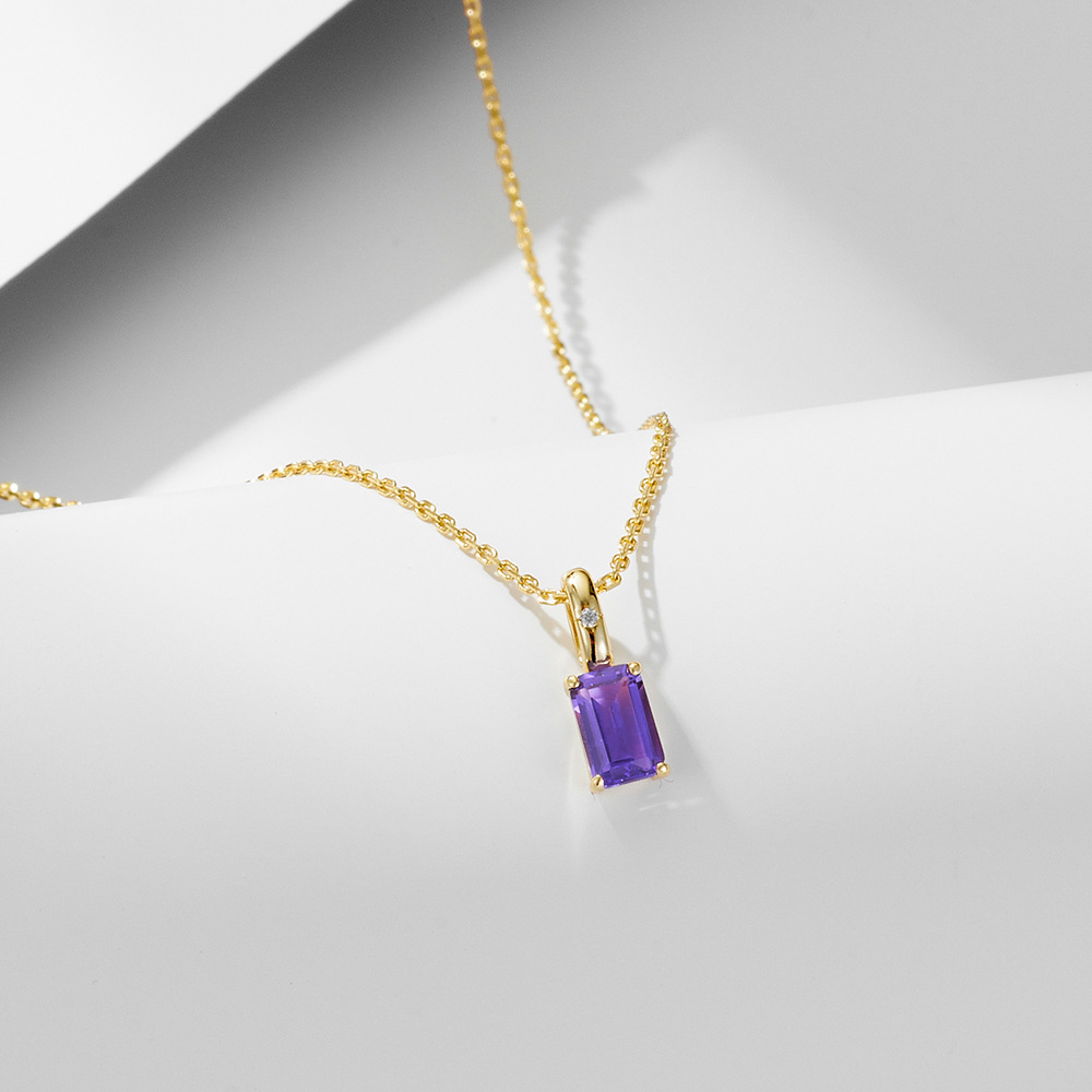 S925 Sterling Silver Natural Amethyst Peridot Pendant Necklace for Women, European and American Style, Niche Luxury Gemstone Clavicle Chain