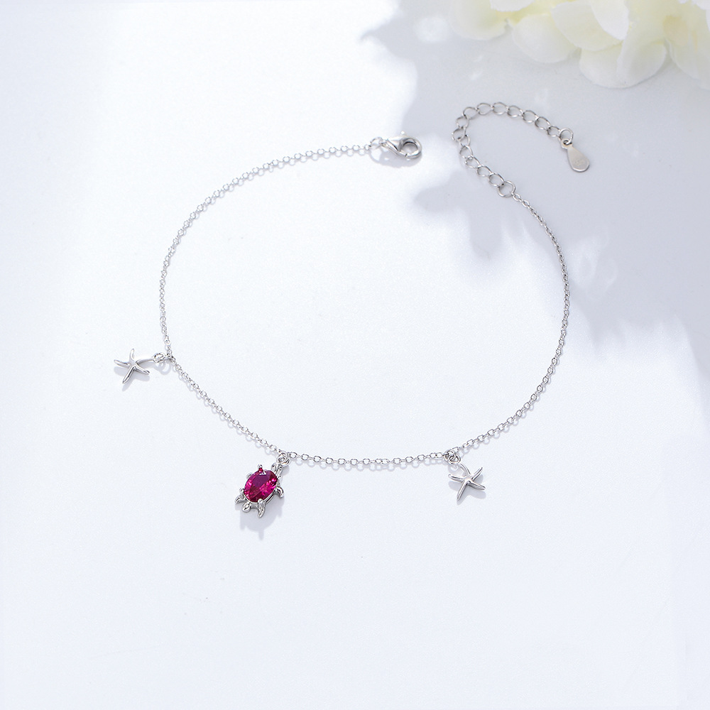 European and American Bohemian style S925 sterling silver turtle and starfish pendant anklet for girls, trendy and fashionable footwear.