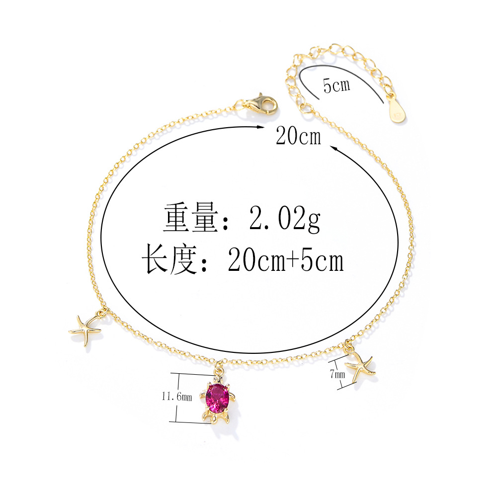 European and American Bohemian style S925 sterling silver turtle and starfish pendant anklet for girls, trendy and fashionable footwear.