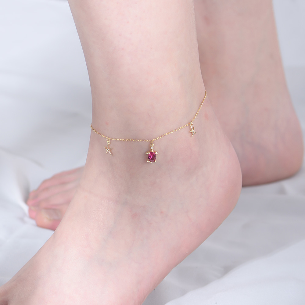 European and American Bohemian style S925 sterling silver turtle and starfish pendant anklet for girls, trendy and fashionable footwear.