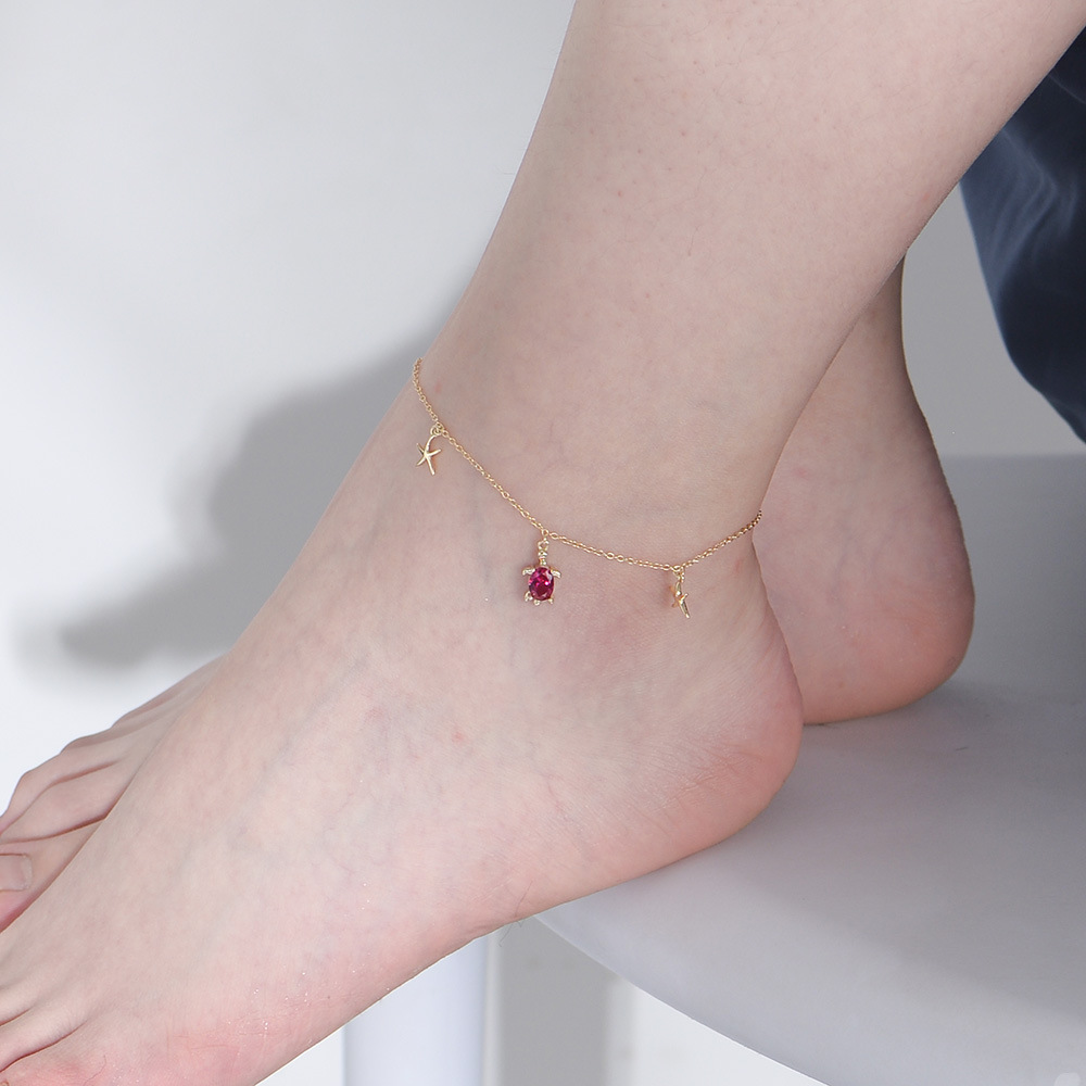 European and American Bohemian style S925 sterling silver turtle and starfish pendant anklet for girls, trendy and fashionable footwear.