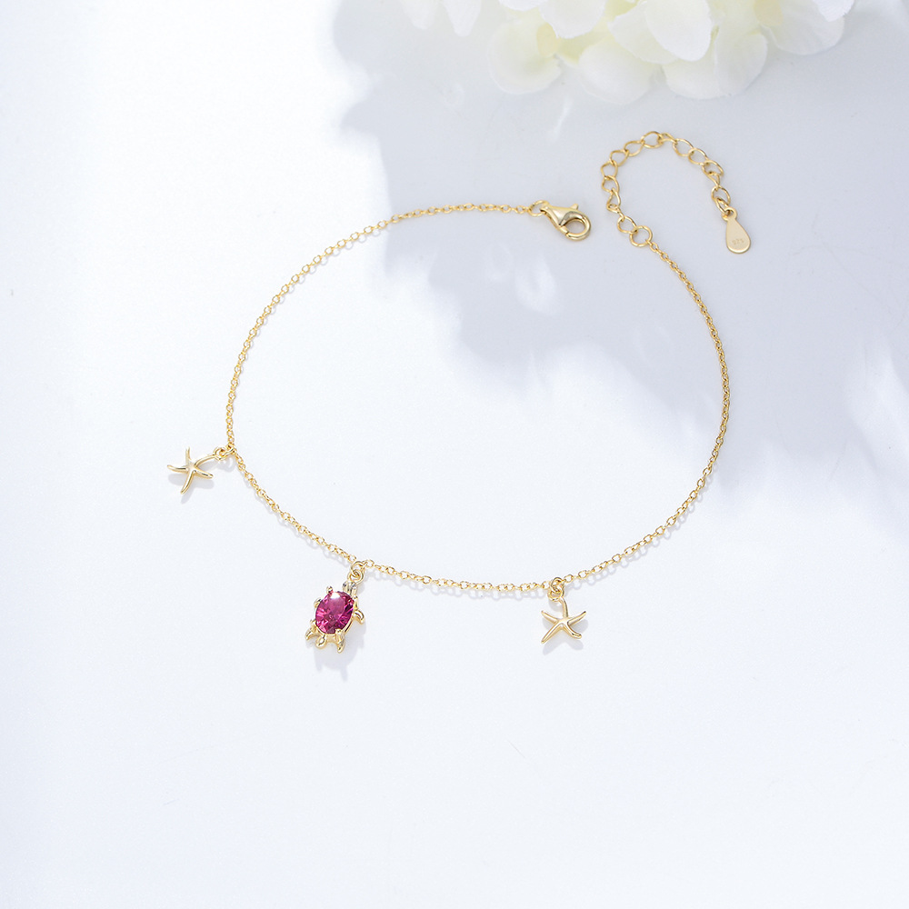European and American Bohemian style S925 sterling silver turtle and starfish pendant anklet for girls, trendy and fashionable footwear.