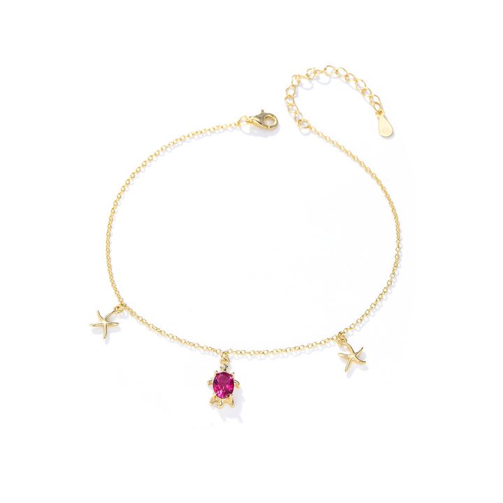 European and American Bohemian style S925 sterling silver turtle and starfish pendant anklet for girls, trendy and fashionable footwear.