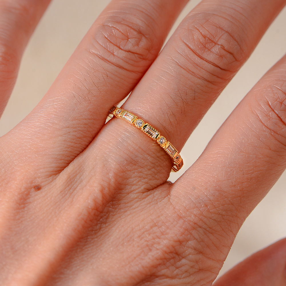European and American minimalist new S925 sterling silver ring, ins geometric zircon trendy versatile ring for index finger, women's jewelry.