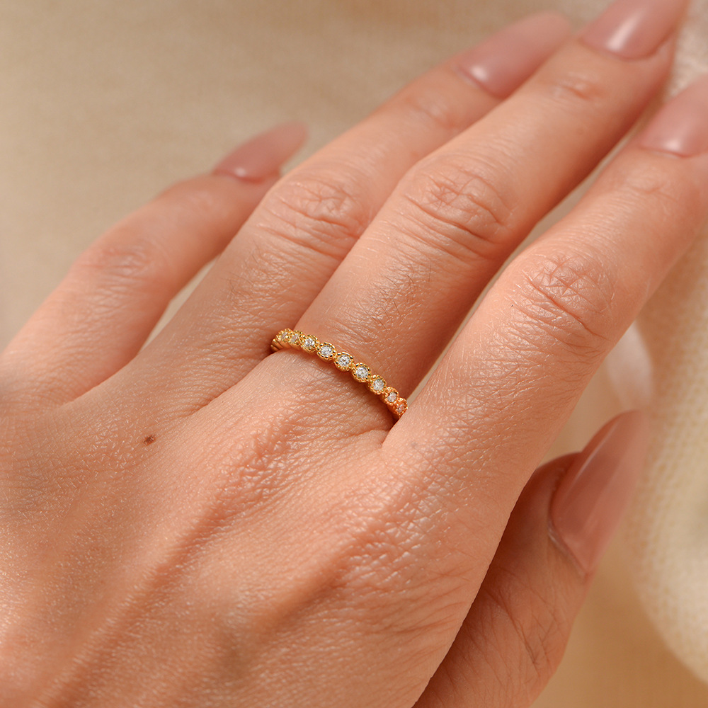 European and American style minimalist micro-painted zircon stackable versatile ring, S925 sterling silver geometric round full diamond ring/bracelet.