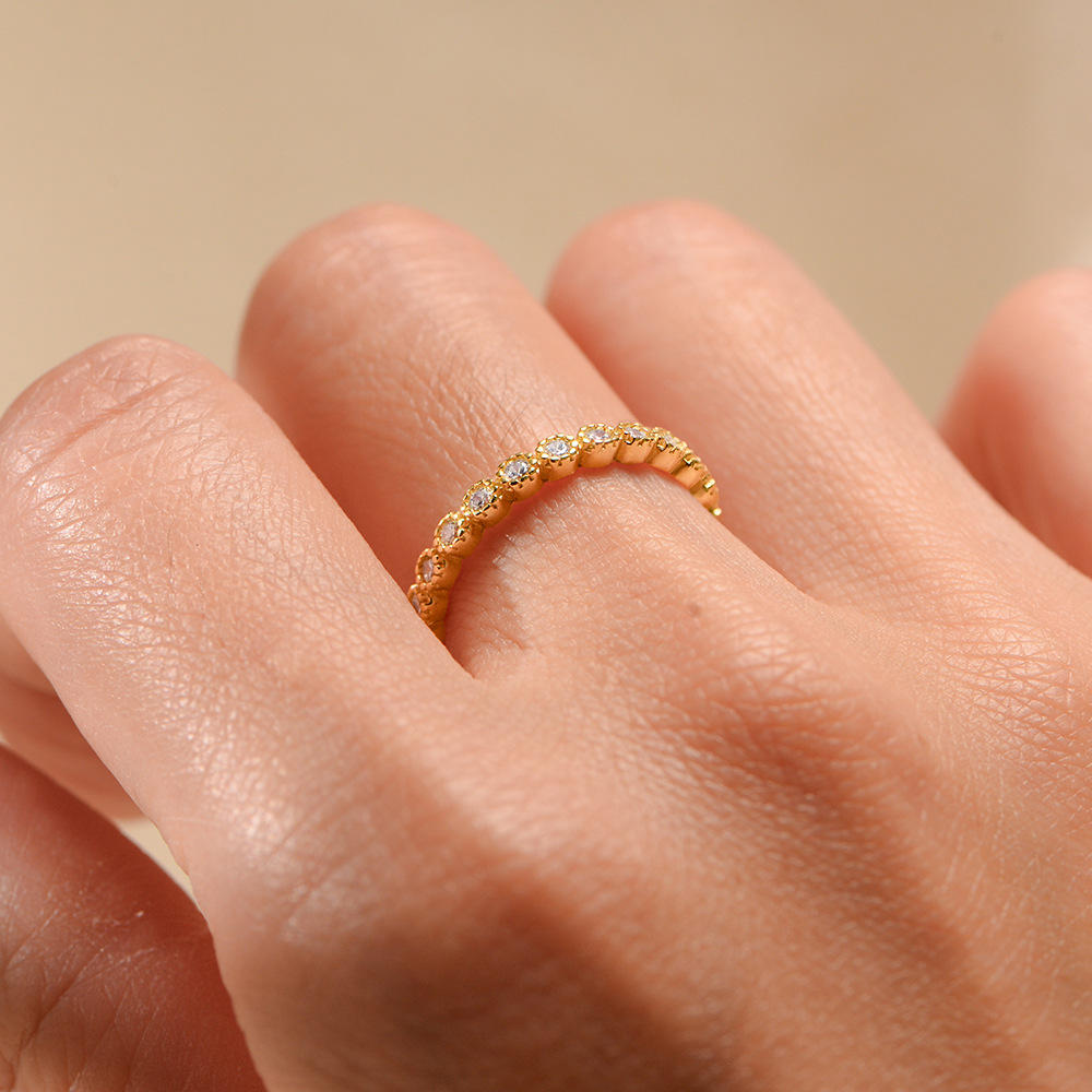 European and American style minimalist micro-painted zircon stackable versatile ring, S925 sterling silver geometric round full diamond ring/bracelet.