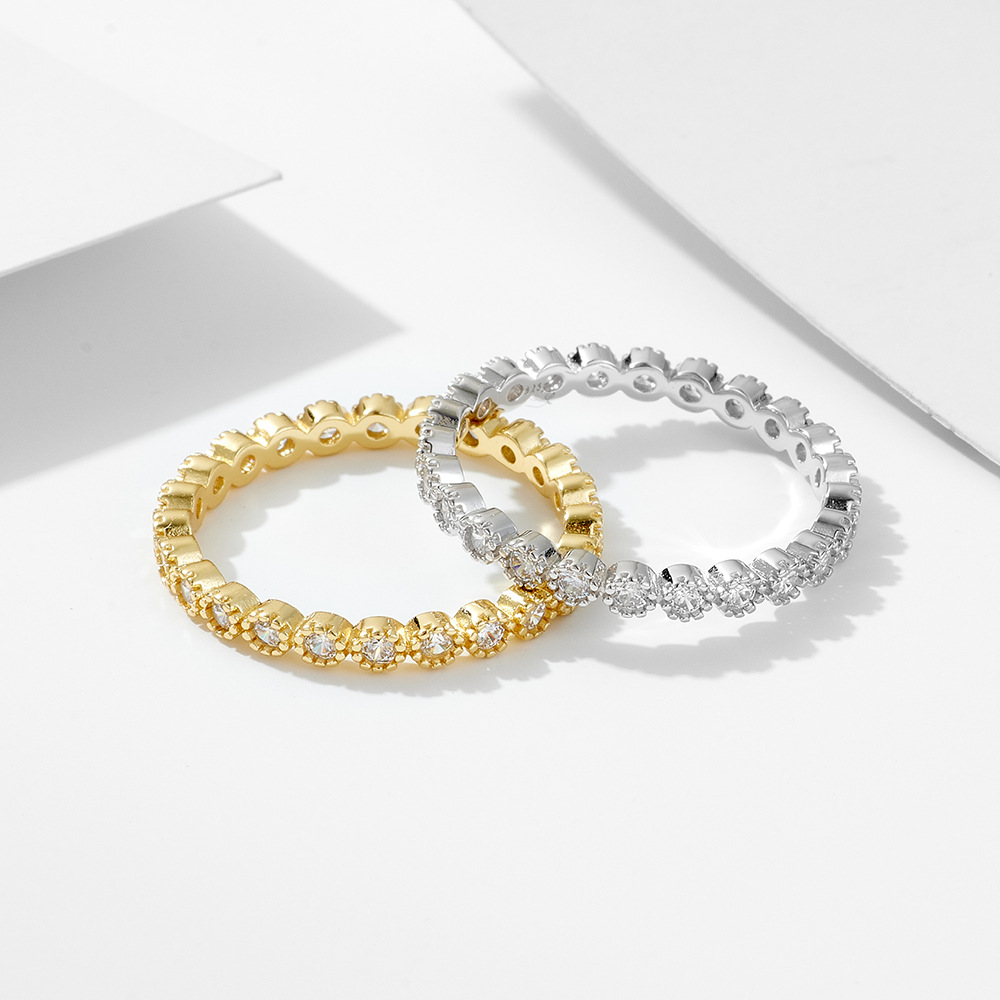 European and American style minimalist micro-painted zircon stackable versatile ring, S925 sterling silver geometric round full diamond ring/bracelet.
