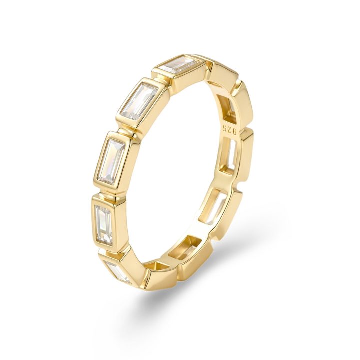 Popular S925 Sterling Silver Geometric Rectangular Zircon Ring for Women, European and American Style, Versatile and Suitable for Stacking